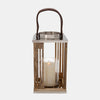 12 Inch Hurricane Candle Holder Lantern Style Fabric Band Brown Chrome By Casagear Home BM308628