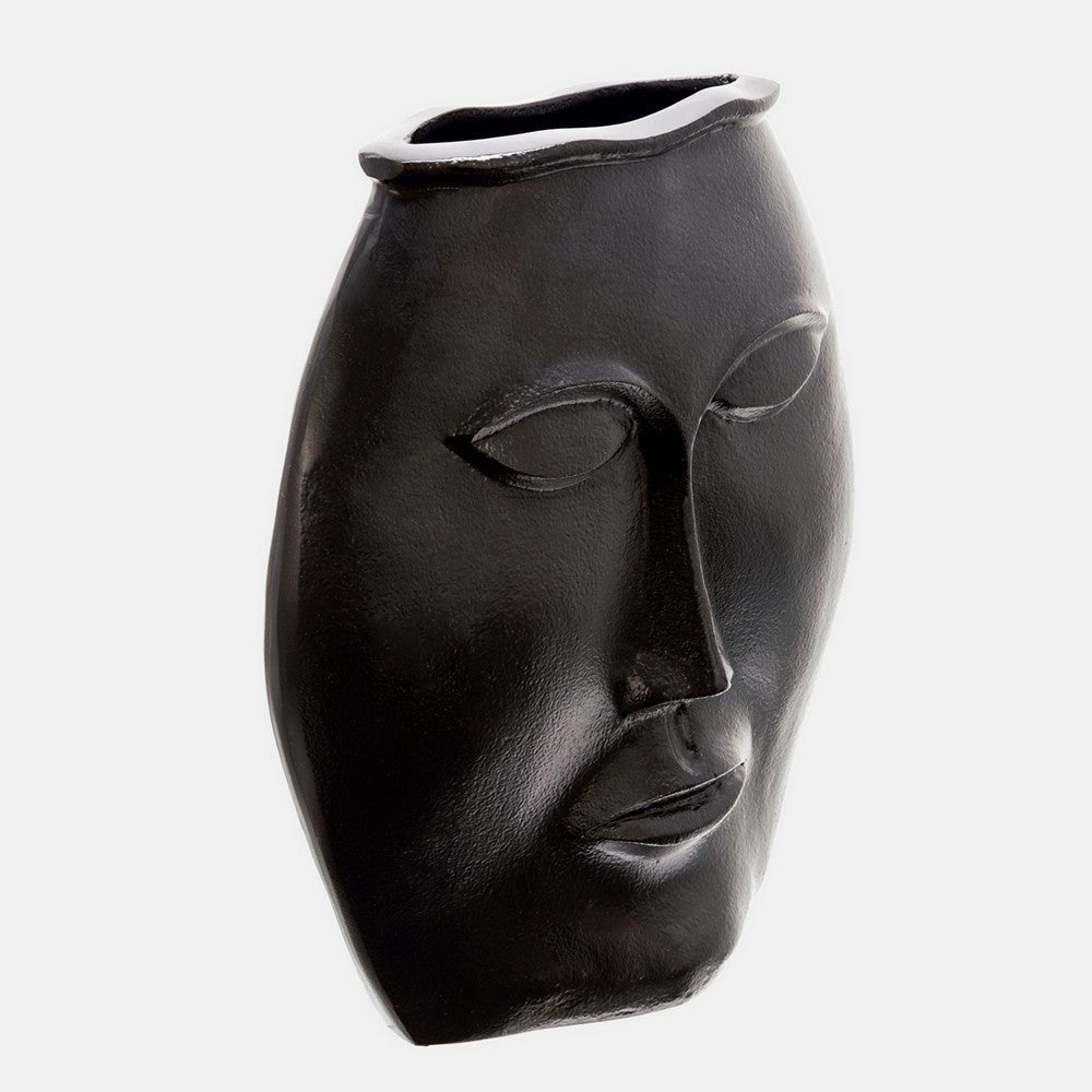 14 Inch Vase Facial Structure Modernistic Round Black Aluminum Frame By Casagear Home BM308629