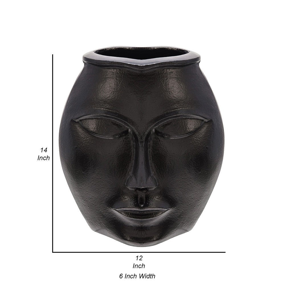 14 Inch Vase Facial Structure Modernistic Round Black Aluminum Frame By Casagear Home BM308629