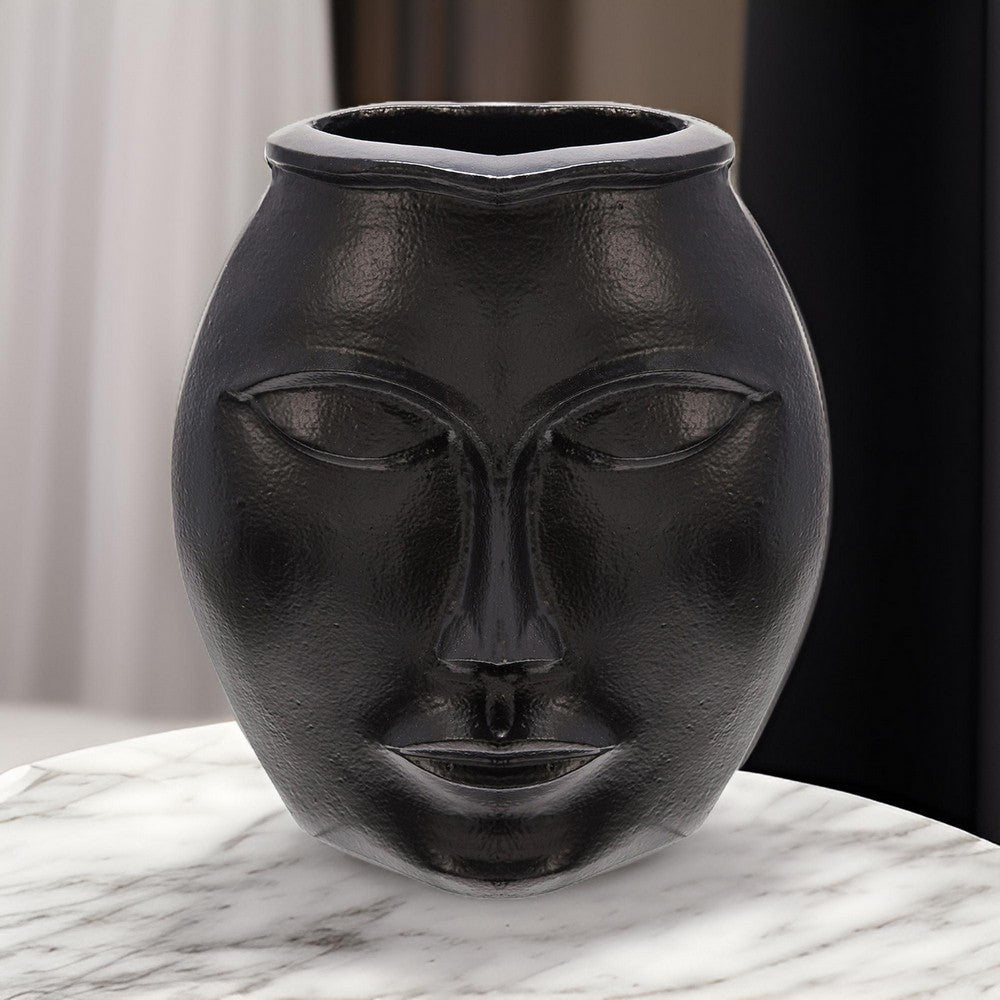 14 Inch Vase Facial Structure Modernistic Round Black Aluminum Frame By Casagear Home BM308629