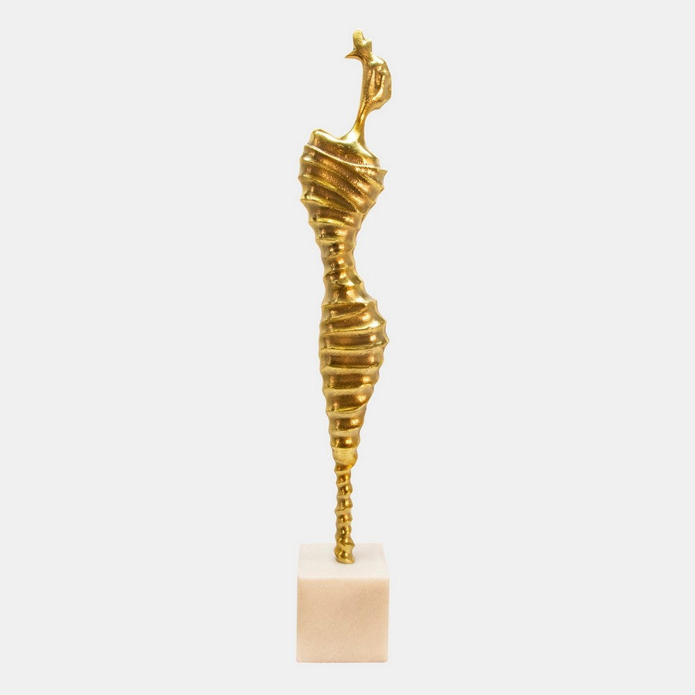 27 Inch Contemporary Sculpture on White Marble Base Female Form Gold By Casagear Home BM308630