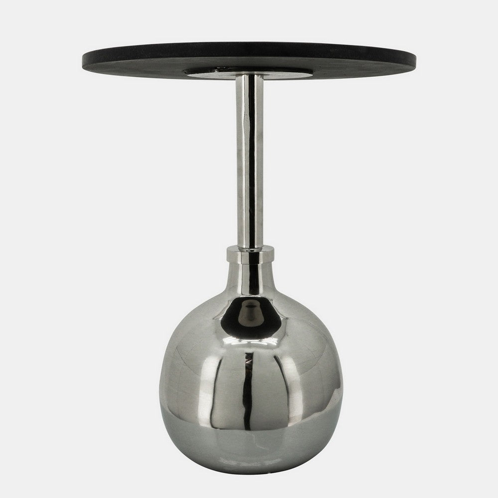 Nixa 22 Inch Side Table Round Top Orb Base Nickel and Silver Aluminum By Casagear Home BM308632