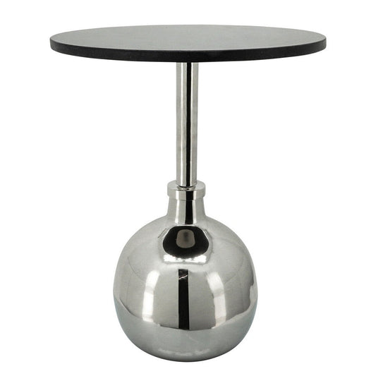 Nixa 22 Inch Side Table, Round Top, Orb Base, Nickel and Silver Aluminum  By Casagear Home