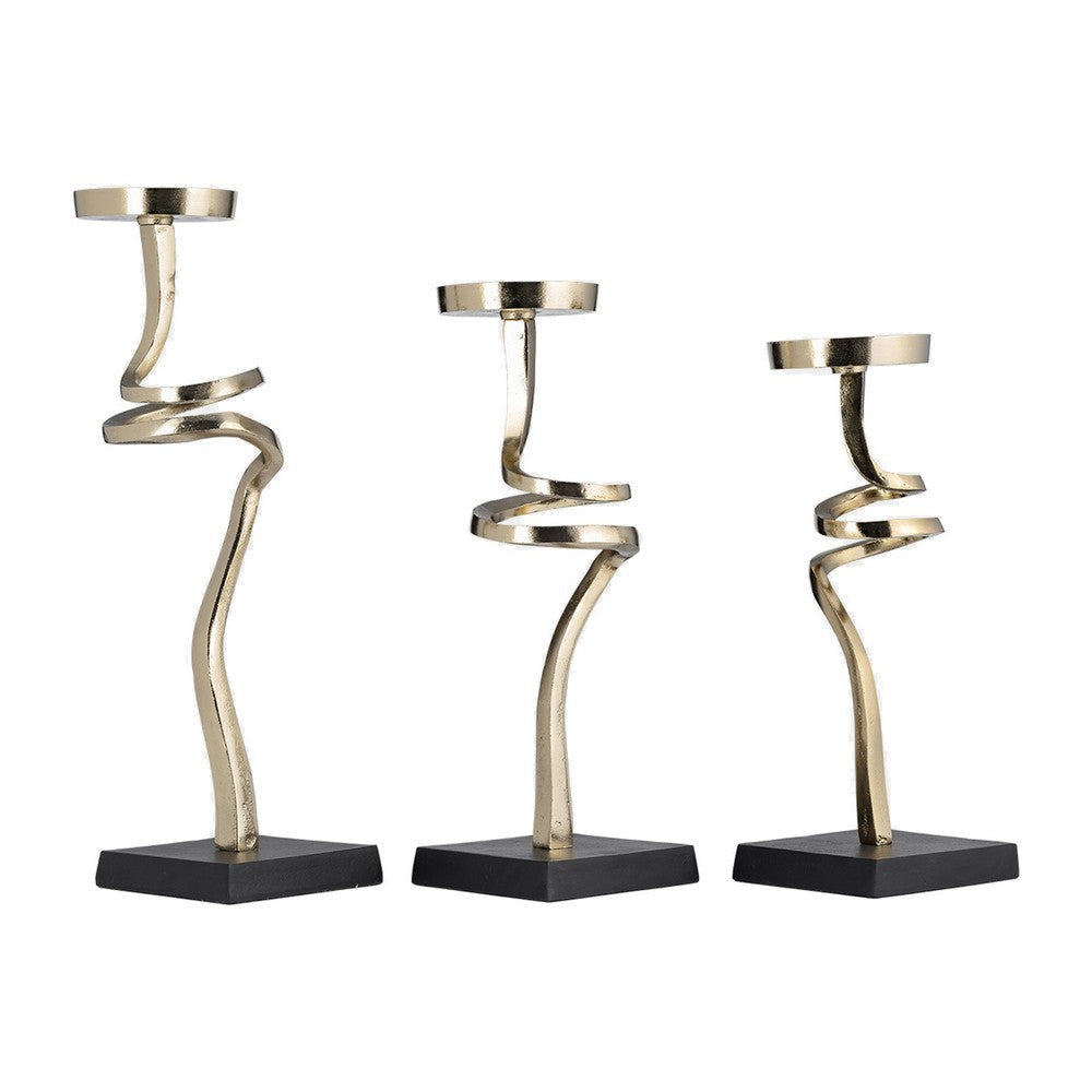 13 15 17 Inch Candle Pillar Holder Set of 3 Abstract Style Gold Black By Casagear Home BM308638