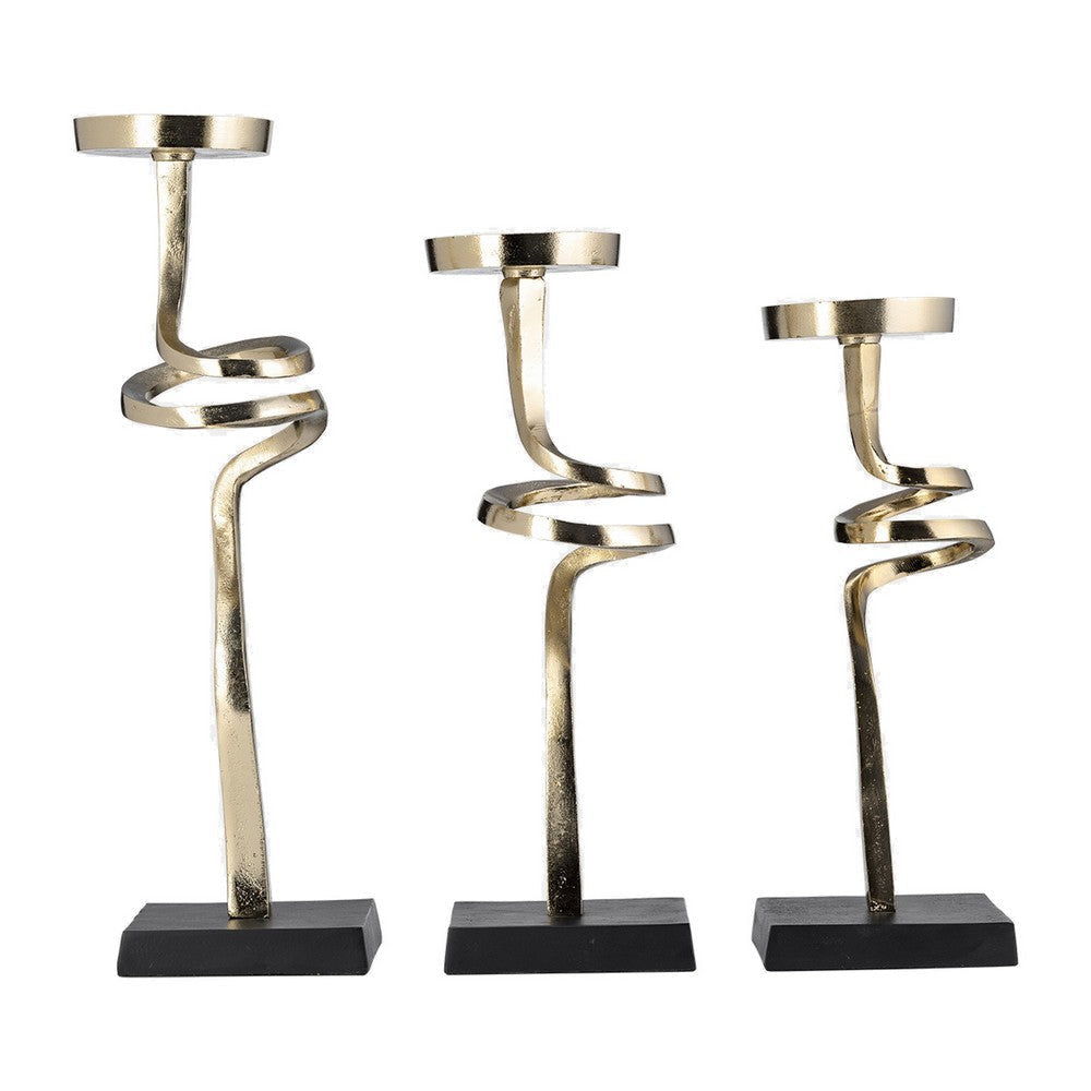 13 15 17 Inch Candle Pillar Holder Set of 3 Abstract Style Gold Black By Casagear Home BM308638