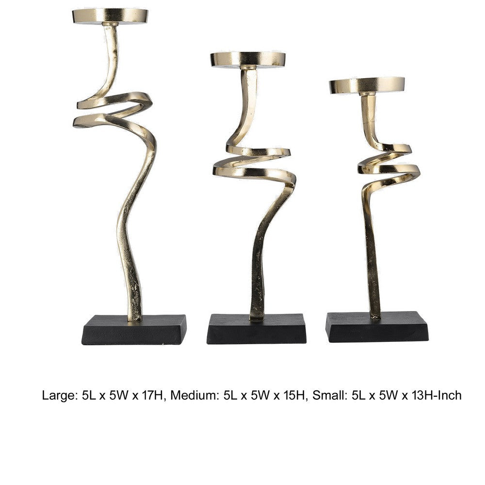 13 15 17 Inch Candle Pillar Holder Set of 3 Abstract Style Gold Black By Casagear Home BM308638