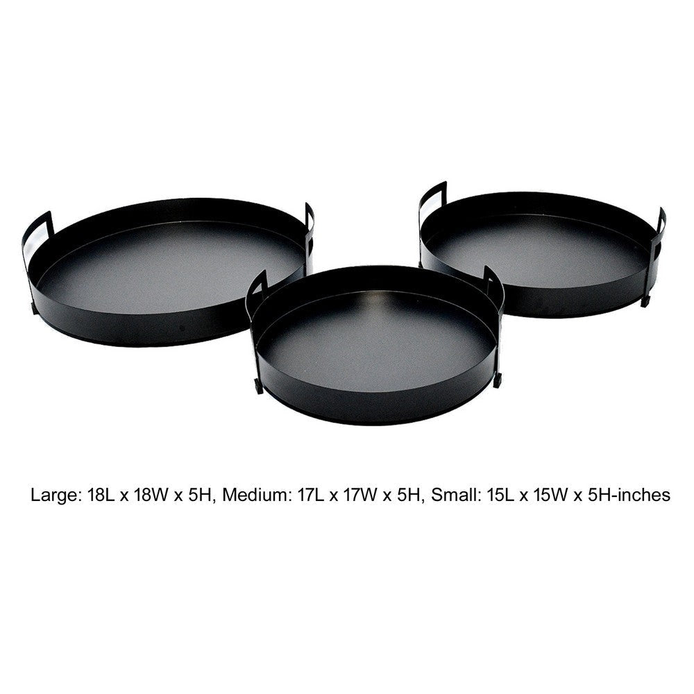 15 17 18 Inch Trays with Handles Set of 3 Round Raised Edges Black By Casagear Home BM308641