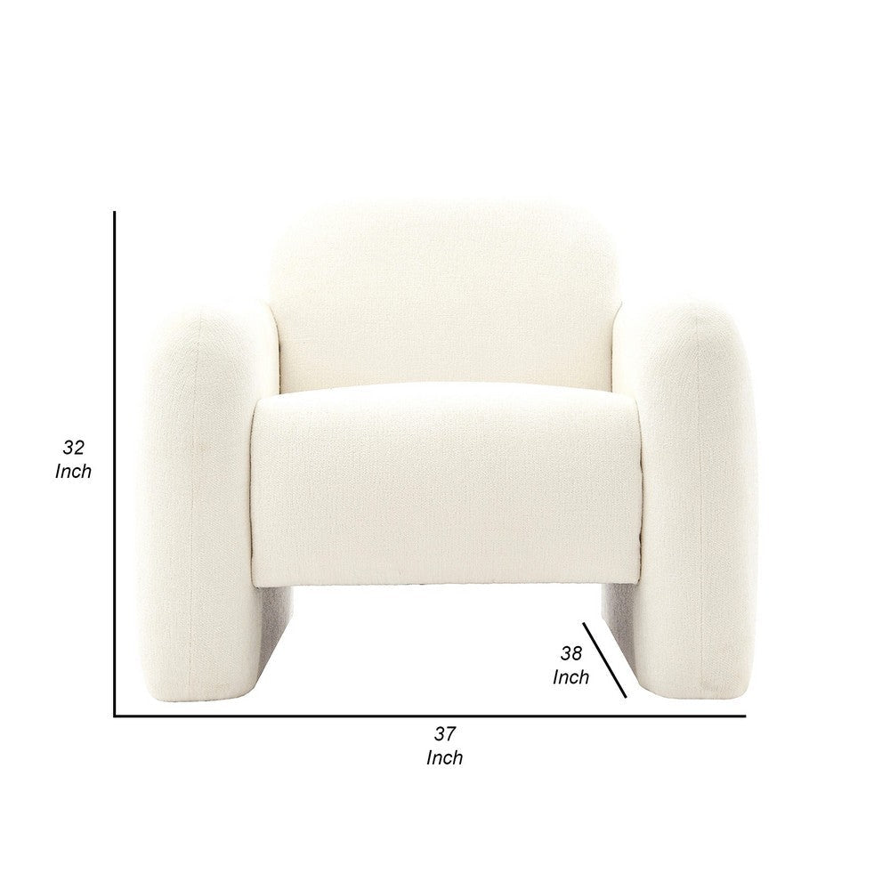 38 Inch Accent Armchair Extra Thick Padding Ivory Boucle Upholstery By Casagear Home BM308649