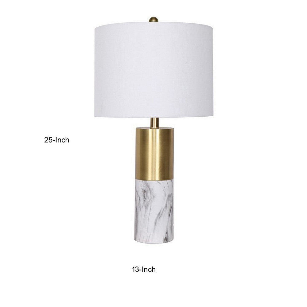 Tuyi 25 Inch Table Lamp Set of 2 Fabric Shade Dual Tone Gold and White By Casagear Home BM308650