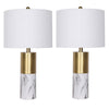 Tuyi 25 Inch Table Lamp, Set of 2, Fabric Shade, Dual Tone, Gold and White By Casagear Home