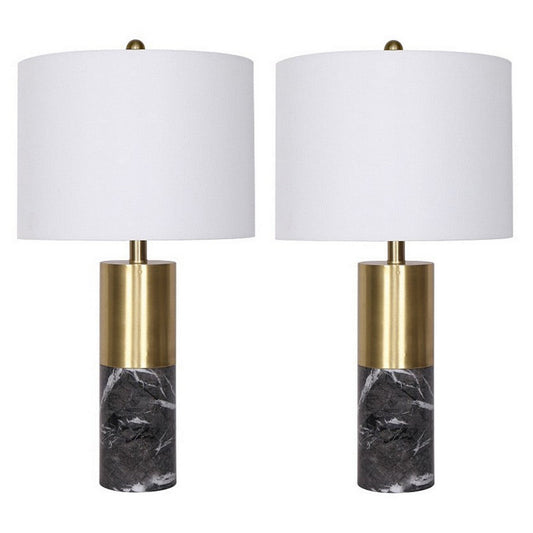 Tuyi 25 Inch Table Lamp, Set of 2, Fabric Shade, Dual Tone, Gold and Black By Casagear Home