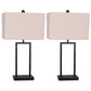 25 Inch Table Lamp, Set of 2, Taupe Fabric Shade, Black Framed Body By Casagear Home