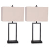 25 Inch Table Lamp, Set of 2, Taupe Fabric Shade, Black Framed Body By Casagear Home