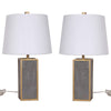 24 Inch Table Lamp, Set of 2, White Shade, Gray Resin Panels on Gold Frame By Casagear Home