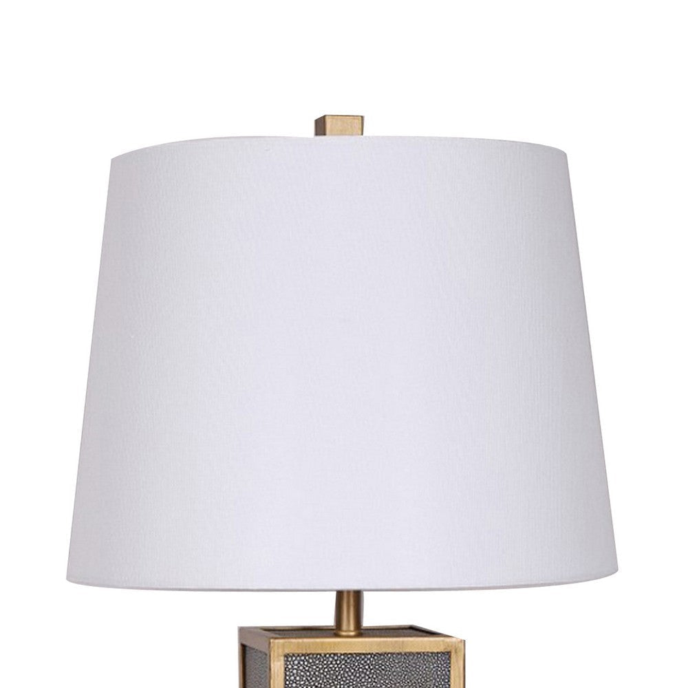 24 Inch Table Lamp Set of 2 White Shade Gray Resin Panels on Gold Frame By Casagear Home BM308653