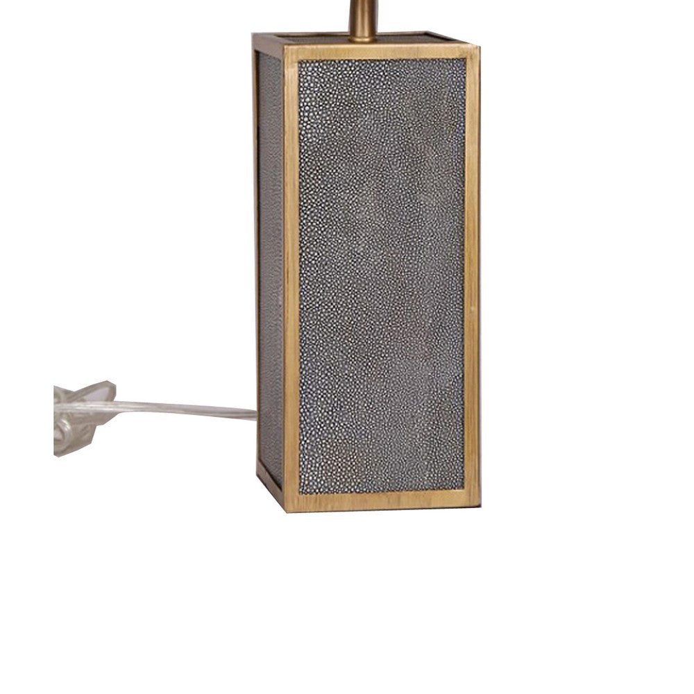 24 Inch Table Lamp Set of 2 White Shade Gray Resin Panels on Gold Frame By Casagear Home BM308653