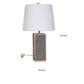 24 Inch Table Lamp Set of 2 White Shade Gray Resin Panels on Gold Frame By Casagear Home BM308653