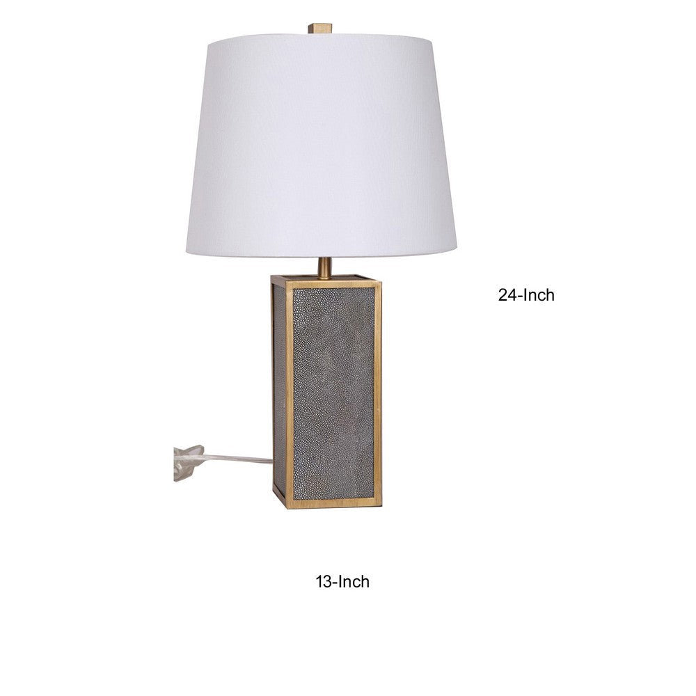 24 Inch Table Lamp Set of 2 White Shade Gray Resin Panels on Gold Frame By Casagear Home BM308653