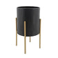 Voki Planter on Stand Geometric Lines Set of 2 Black Gold Metal By Casagear Home BM308661