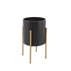 Voki Planter on Stand Geometric Lines Set of 2 Black Gold Metal By Casagear Home BM308661