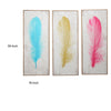 16 x 39 Inch Wall Decor Painting Set of 3 Multicolor Feathers Wood Frame By Casagear Home BM308665