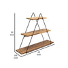 Zish 25 Inch Wall Shelf 3 Wood Shelves Triangle Metal Frame Brown Black By Casagear Home BM308673