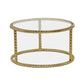 22 28 Inch Round Nesting Coffee Tables Glass Top Gold Metal Rope Frame By Casagear Home BM308676