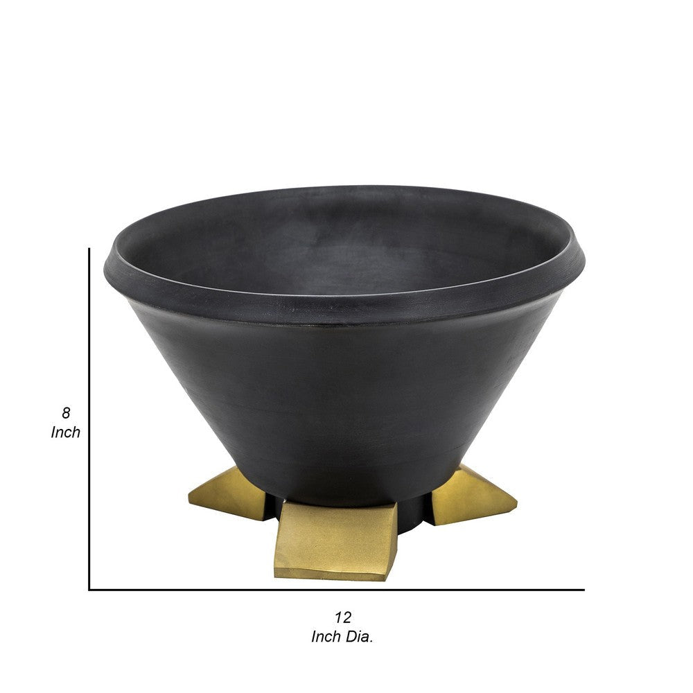 12 Inch Decorative Bowl Table Decor Gold Metal Legs Black Wood Bowl By Casagear Home BM308677