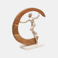 14 Inch Gymnast Sculpture Natural Brown Half Moon Wood Frame Silver Metal By Casagear Home BM308678