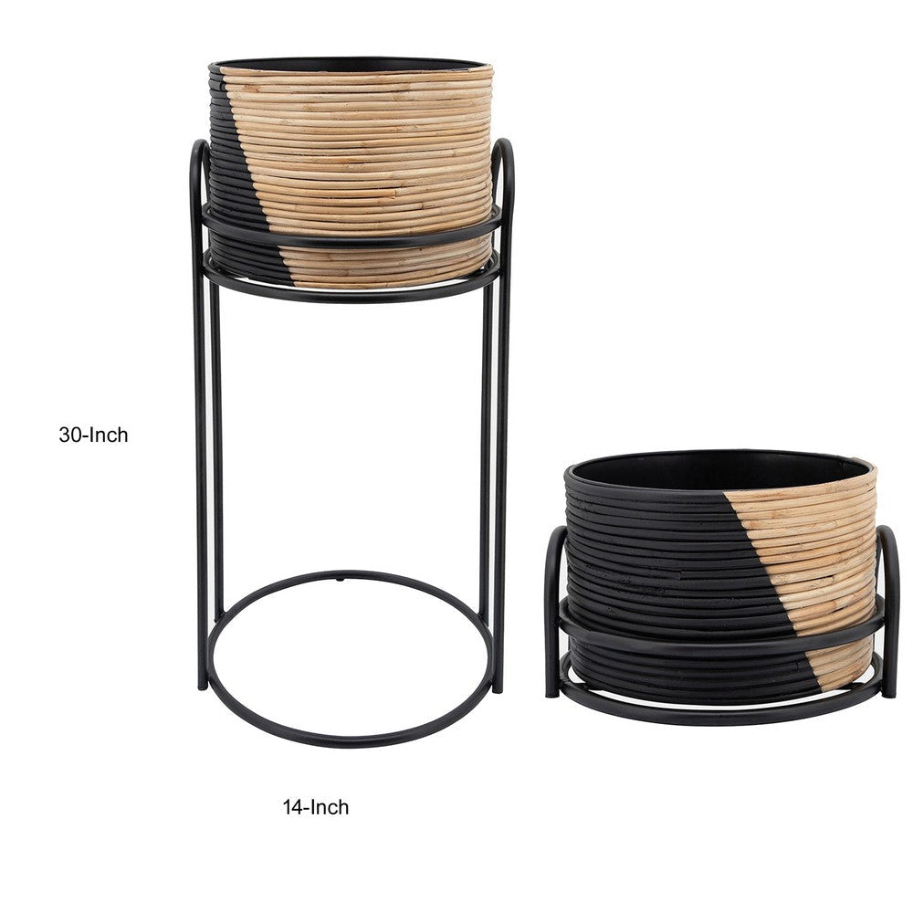 Hiza 30 Inch Planter Stand Set of 2 Round Hollow Base Black Metal Frames By Casagear Home BM308680