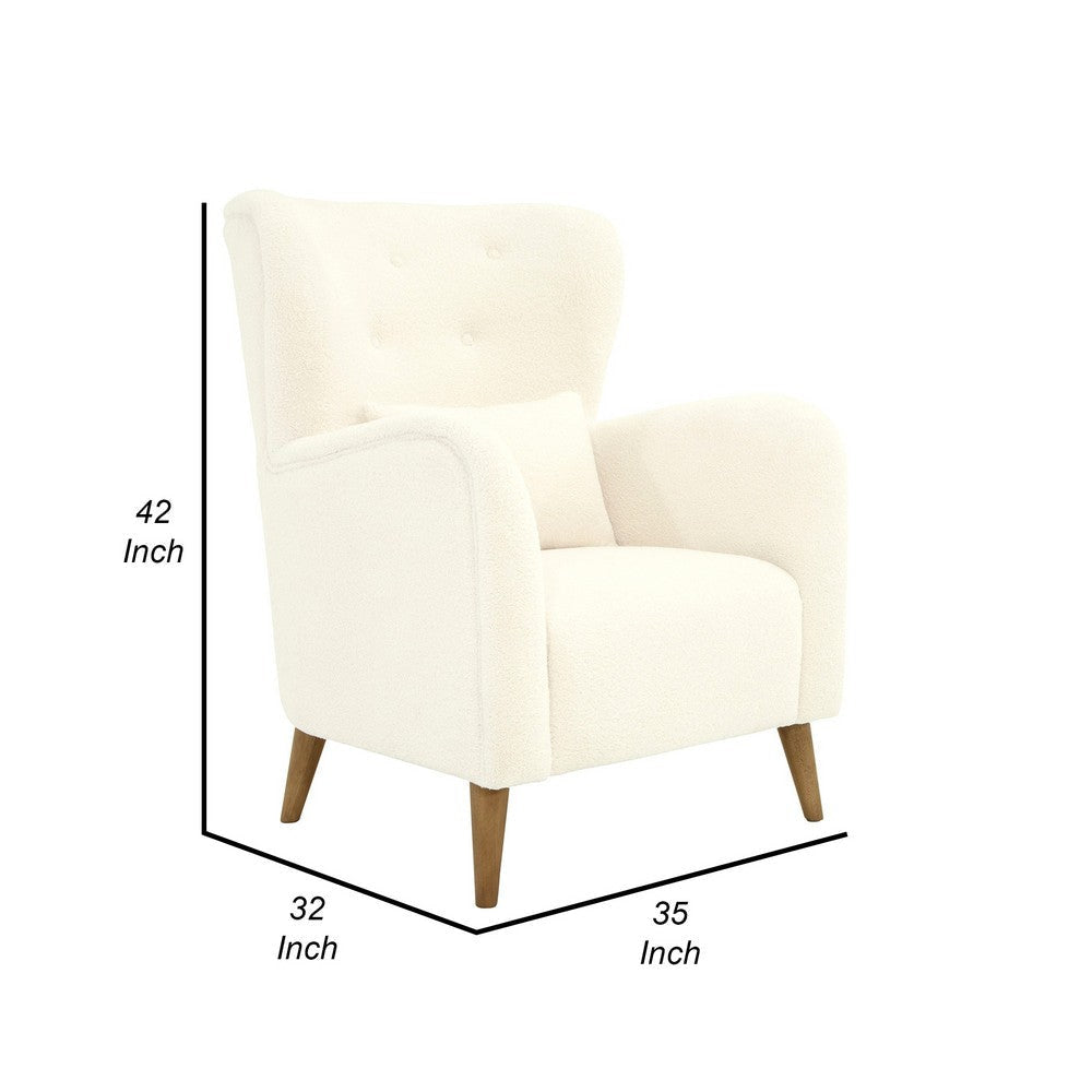 35 Inch Armchair Tufted Wingback Design Padded Ivory Boucle Upholstery By Casagear Home BM308687