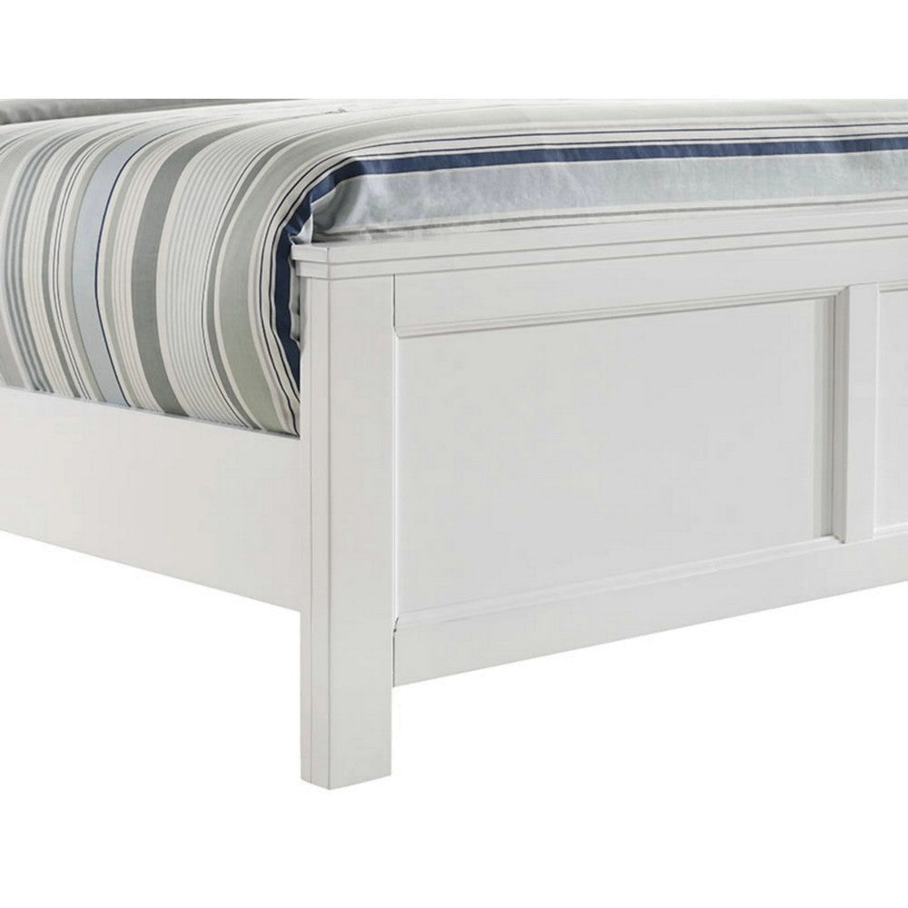 Aver Queen Size Bed Transitional Carved Panel Design White Wood Finish By Casagear Home BM308778