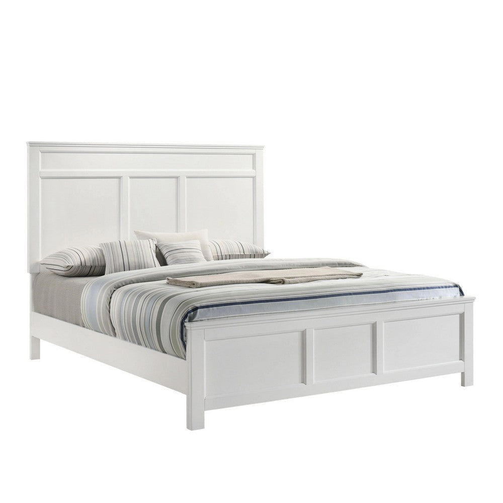 Aver Full Size Bed, Transitional Carved Panel Design, White Wood Finish By Casagear Home