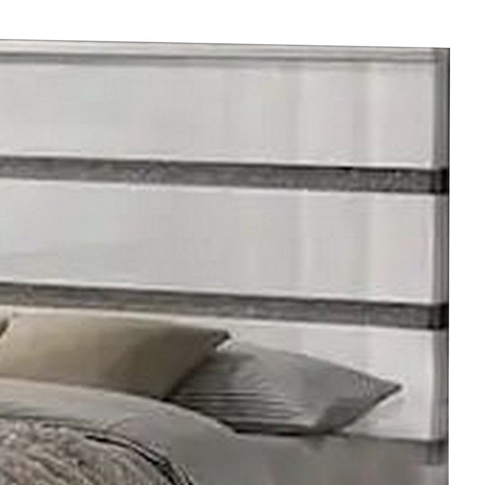 Peis King Size Bed LED Crystal Accents Modern Design Glossy White By Casagear Home BM308781