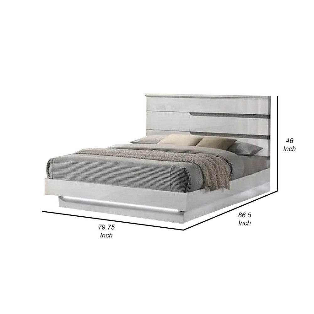 Peis King Size Bed LED Crystal Accents Modern Design Glossy White By Casagear Home BM308781