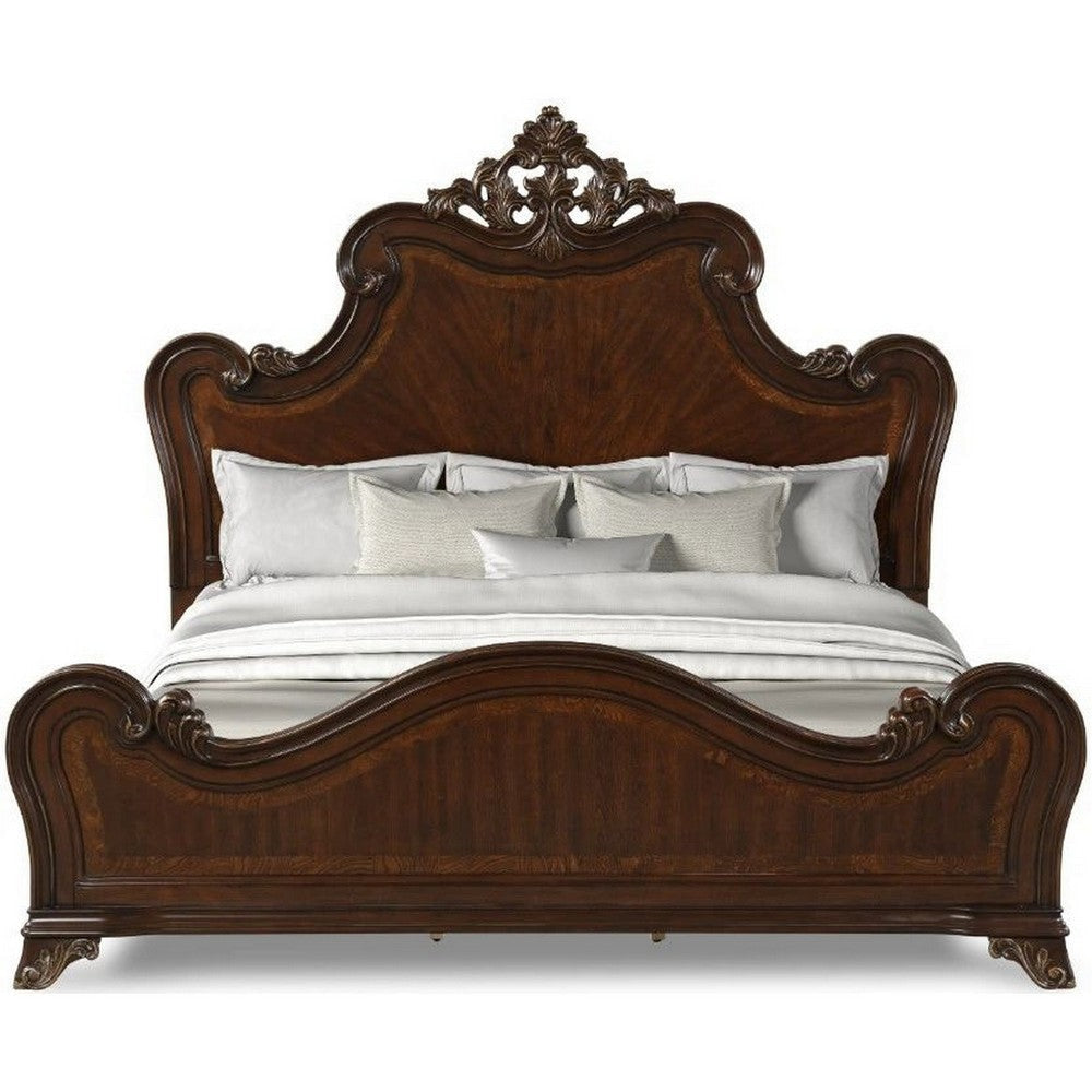 Lisa King Size Bed Traditional Carved Ornate Details Classic Cherry Brown By Casagear Home BM308783