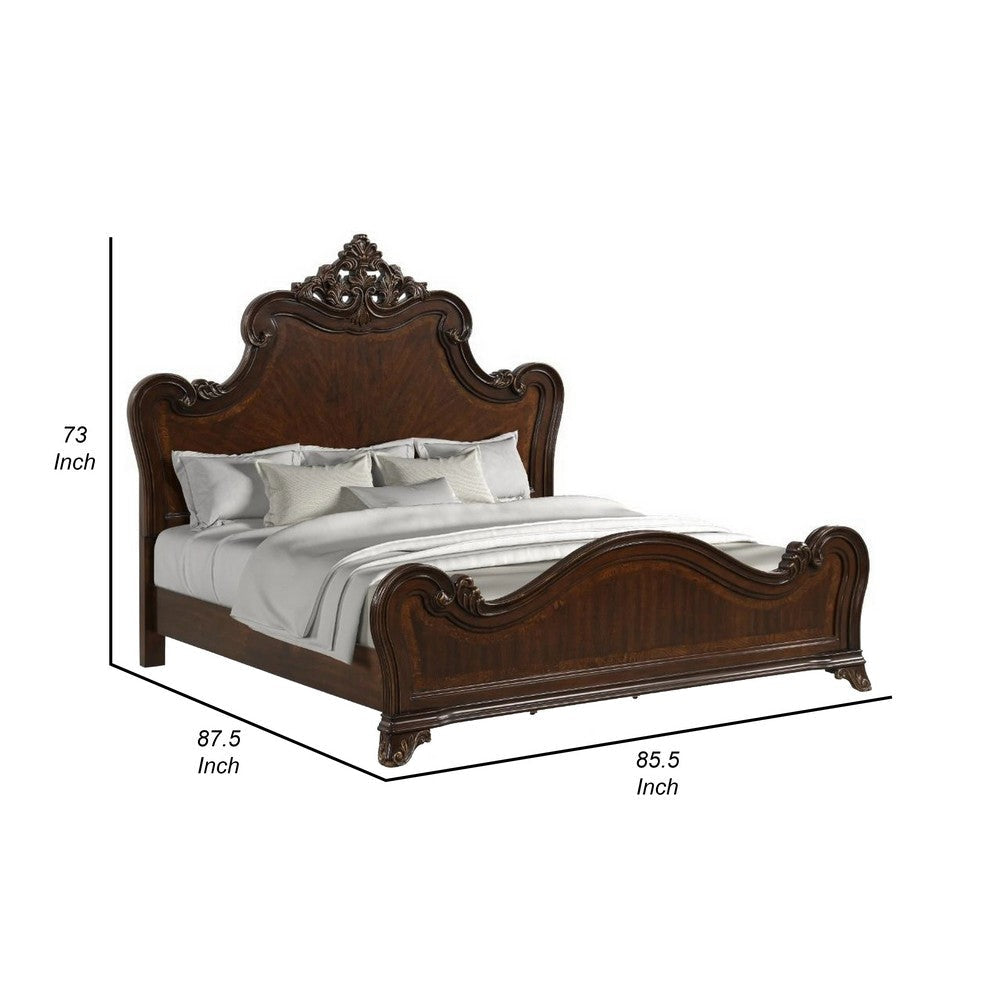 Lisa King Size Bed Traditional Carved Ornate Details Classic Cherry Brown By Casagear Home BM308783