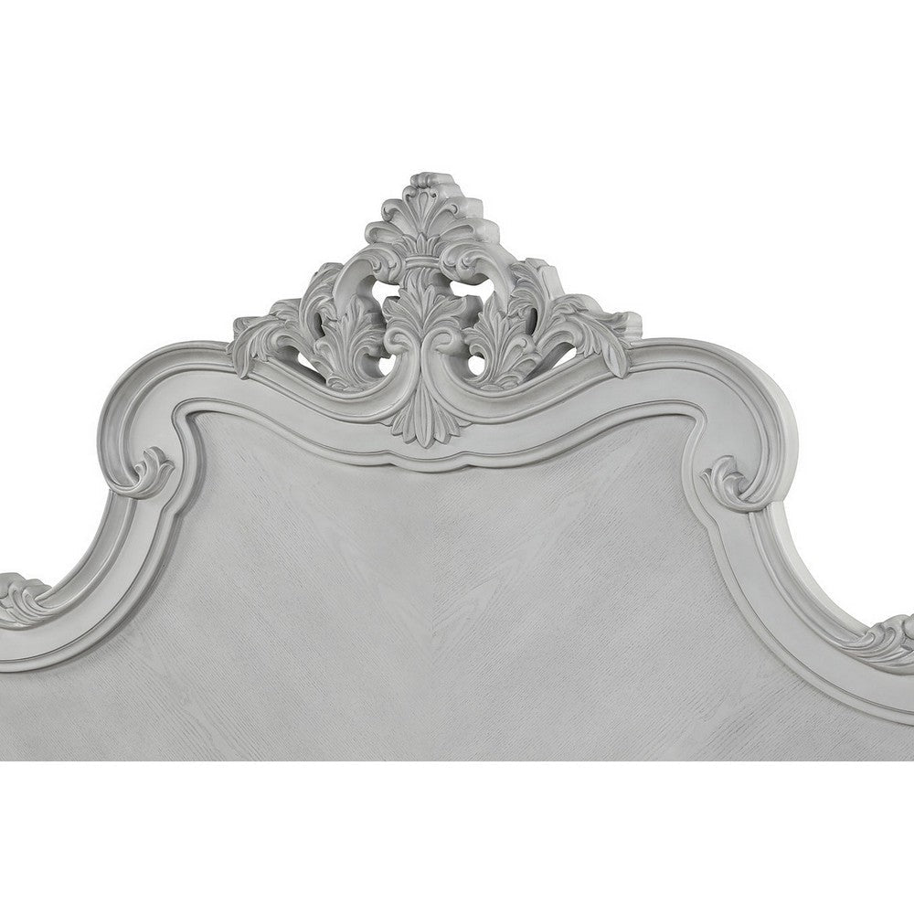 Hailey King Size Bed Traditional Carved Ornate Details Mist Gray Wood By Casagear Home BM308785