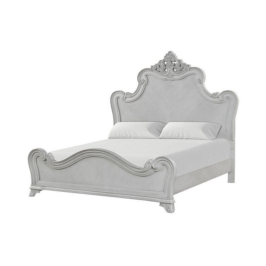 Hailey King Size Bed, Traditional Carved Ornate Details, Mist Gray Wood By Casagear Home