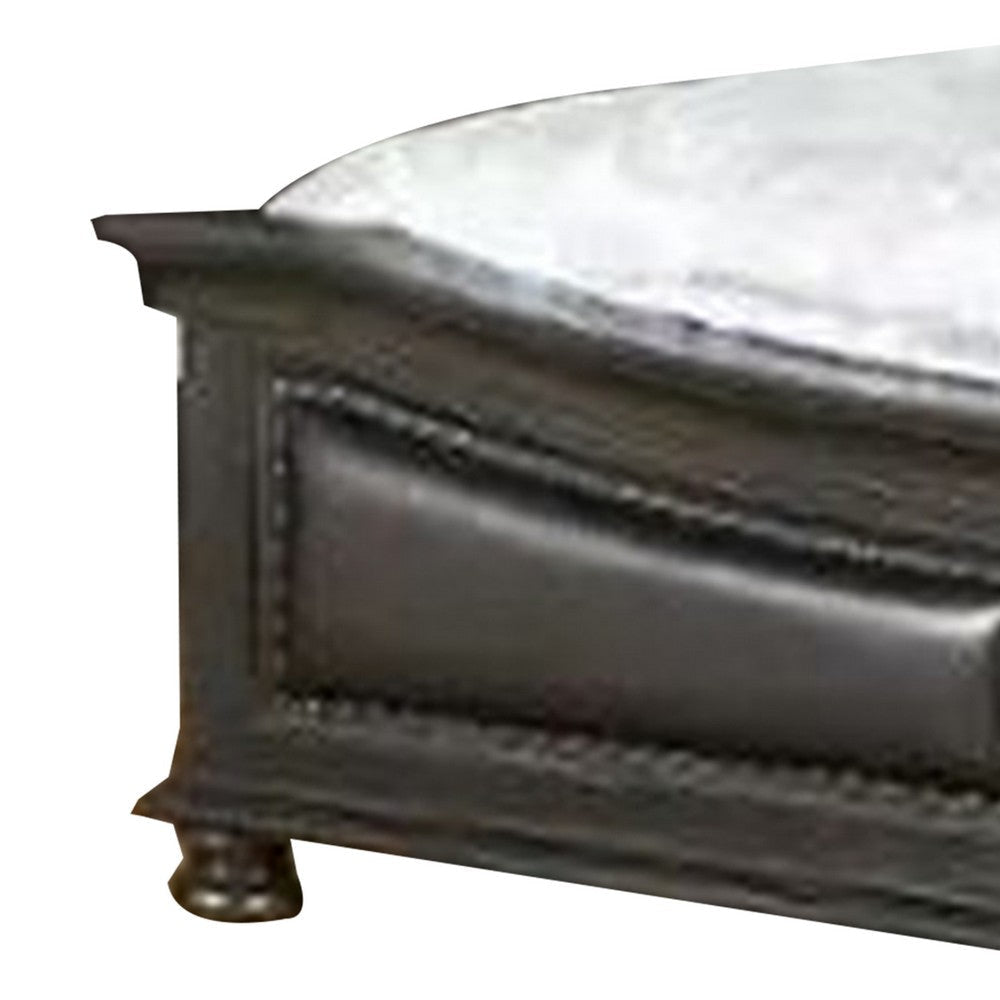 Belb King Size Bed Faux Leather Upholstery Nailhead Trim Brown Wood By Casagear Home BM308787