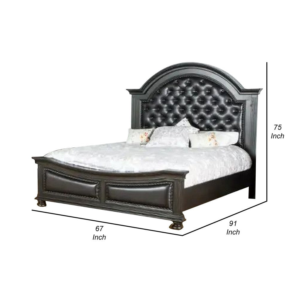 Belb Queen Size Bed Faux Leather Upholstery Nailhead Trim Brown Wood By Casagear Home BM308788