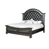 Belb Queen Size Bed, Faux Leather Upholstery, Nailhead Trim, Brown Wood By Casagear Home