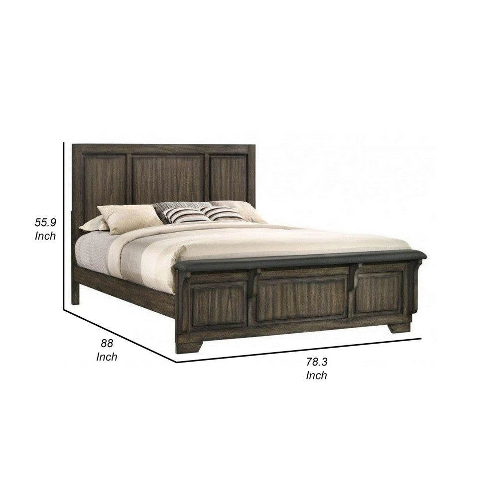 Ashen King Size Bed Transitional Panel Design Wire Brushed Rustic Brown By Casagear Home BM308789