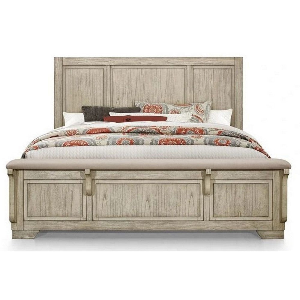 Ashen Queen Size Bed Transitional Panel Design Wire Brushed Rustic White By Casagear Home BM308794