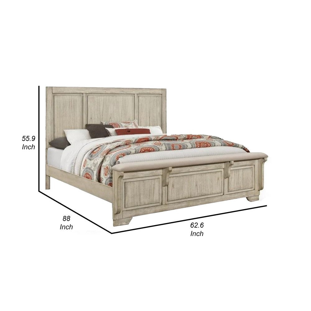 Ashen Queen Size Bed Transitional Panel Design Wire Brushed Rustic White By Casagear Home BM308794