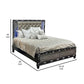 Bet Queen Bed Silver Faux Leather Upholstery LED Crystal Accents Black By Casagear Home BM308799