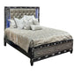 Bet Queen Bed, Storage Drawers, Silver Faux Leather Upholstery, LED, Black By Casagear Home