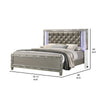 Bet King Bed Silver Faux Leather Upholstery LED Crystal Accents Brown By Casagear Home BM308801