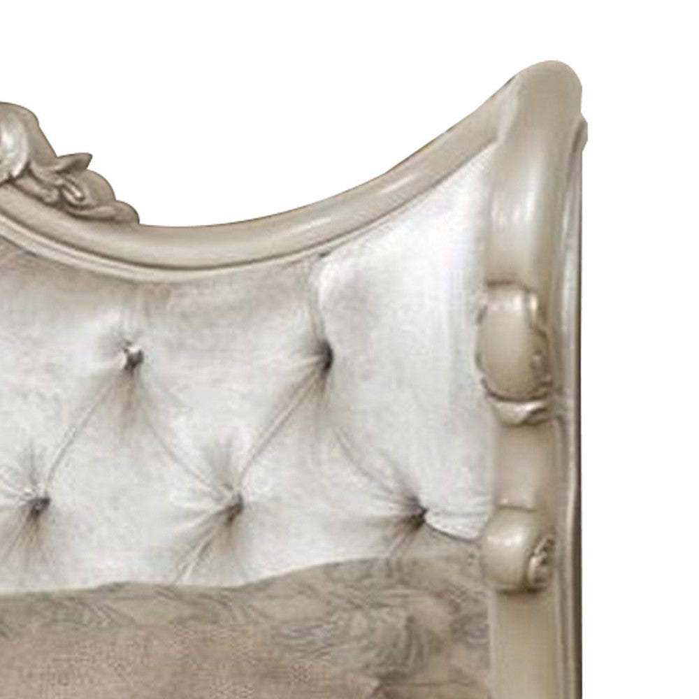 Moen Queen Size Bed Tufted Polyester Upholstery Carved Wood Champagne By Casagear Home BM308804