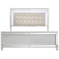 Lee King Size Bed LED Tufted Faux Leather Upholstery Textured White By Casagear Home BM308813